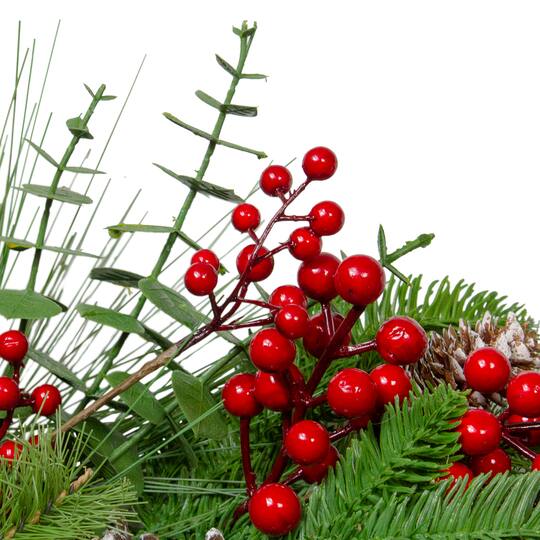24" Christmas Artificial Holly Berry & Snowy Pinecone Wreath